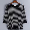 New Black and White Rayon Striped Print Three-quarter Plus Size Loose Short-sleeved T-shirt Women's Top