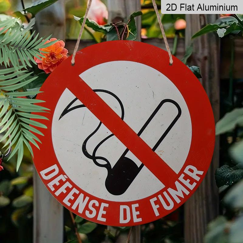 2D Flat, 1pc Round Aluminum Defense de Fumer No Smoking Sign, Red & White High Visibility Design, Waterproof & Durable, Easy to Install, Perfect for