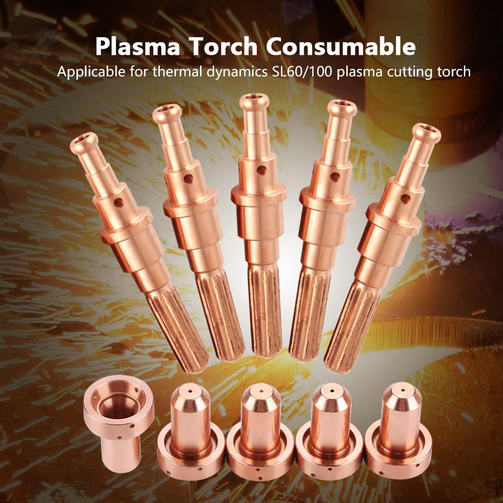 5 stuks Plasma Tip Plasma Toorts Verbruiksartikel 9-8215 Elektrode 9-8210 Mondstuk Tips voor Thermal Dynamics SL60/100 Plasma Toorts