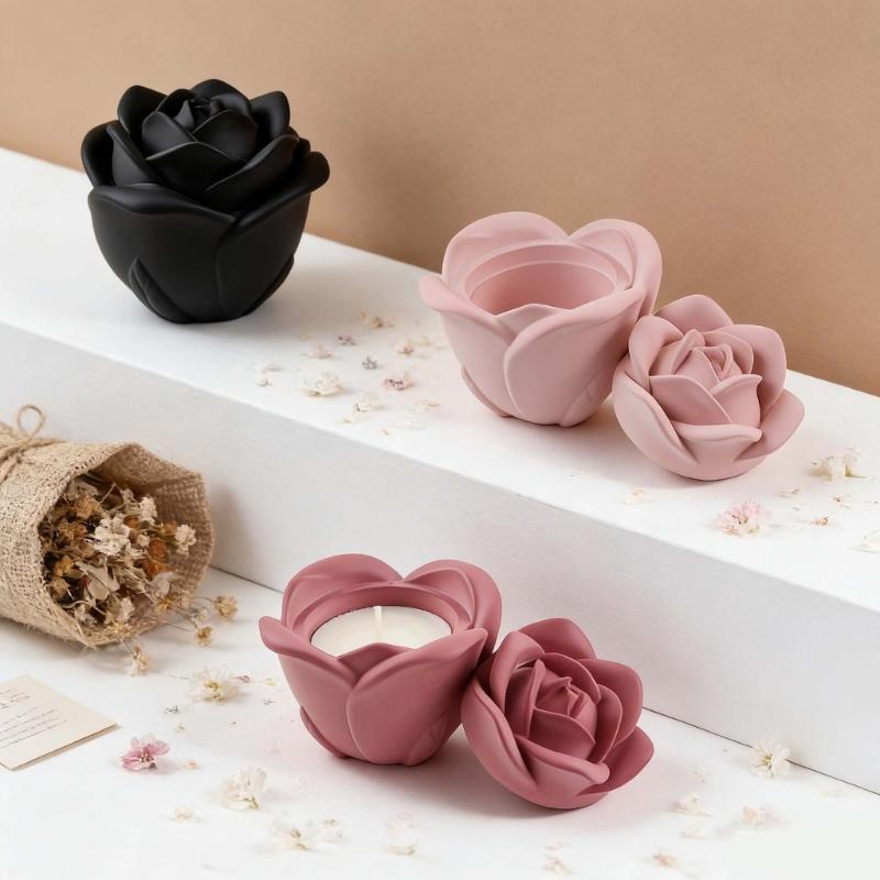 Rose Flower Embossed Resin Jar Molds Candle Cup Silicone Mould with Lid for Making Candle Container Holiday Decoration
