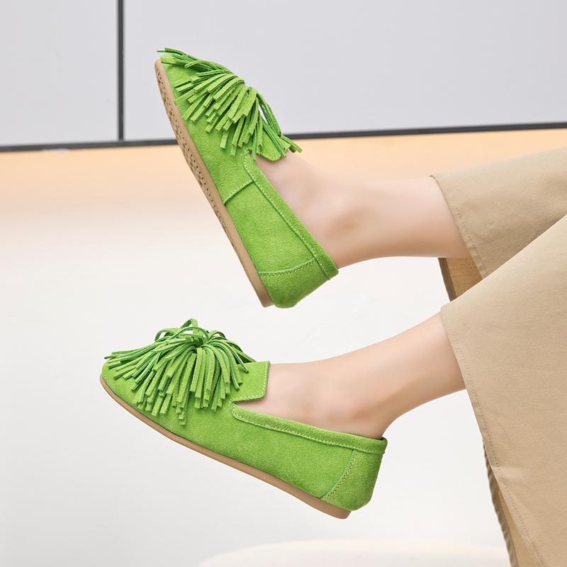 Women's Flat Shoes Genuine Leather Tassel Women's Loafers Large Size Ballet Mary Jane Shoes for Women
