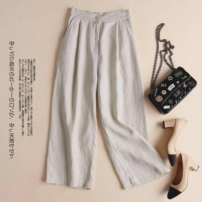2024 Summer Women's Wide-Leg Cotton Linen Casual Nine-Point Pants