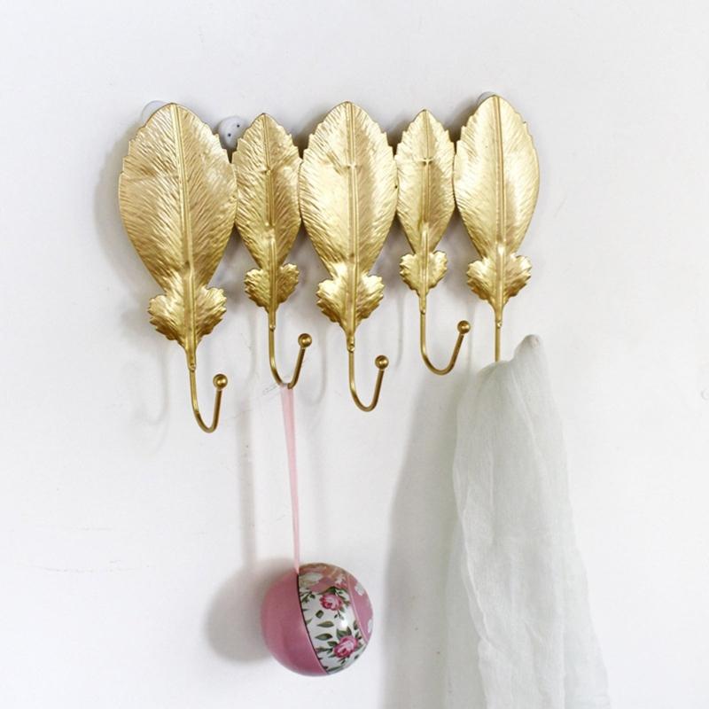 Elegant Gold Leaf Iron Wall Hook For Entryway Bedroom Storage Key Coat Hanger Practical Home Organization Tool