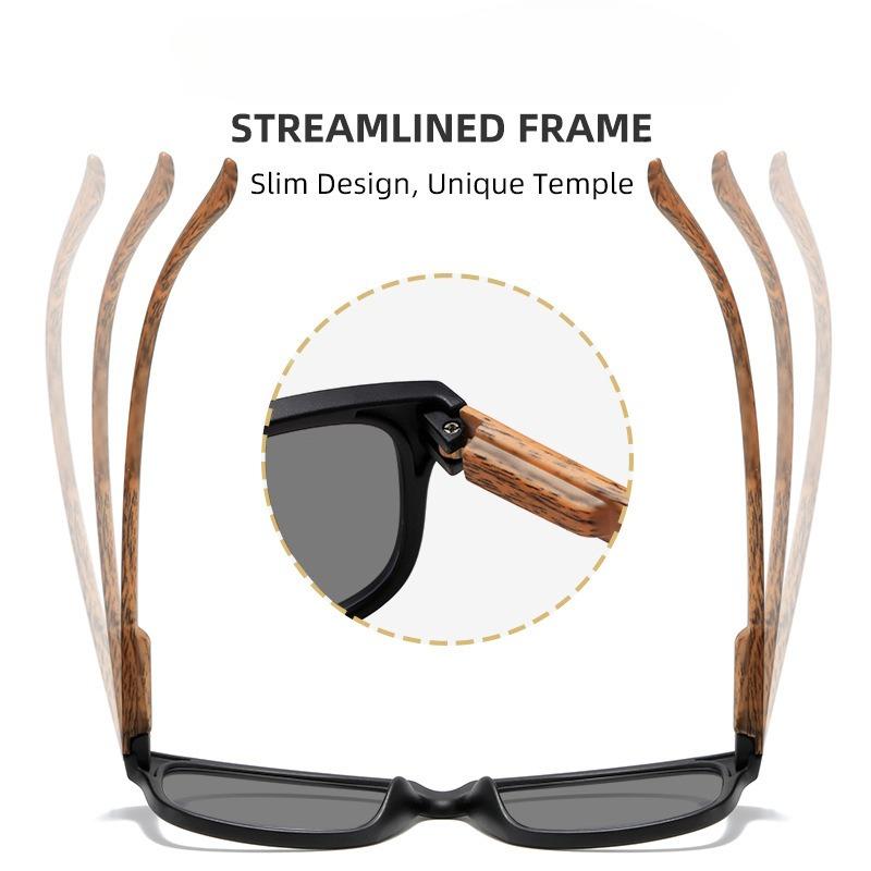 Outdoor UV Protection Presbyopia Sunglasses Fashion Square Frame Wood Grain Temples HD Shades Eyewear Classic Driving Shades