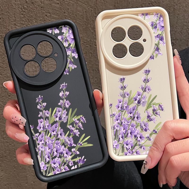 Husă Moale TPU Anti-Cădere cu Imprimeu Floral Violet Pentru OnePlus 13T 13R 13 12R 11R Ace 5 3 2 Rezistentă la Șocuri Protecție Obiectiv Husă Mată pentru Telefon