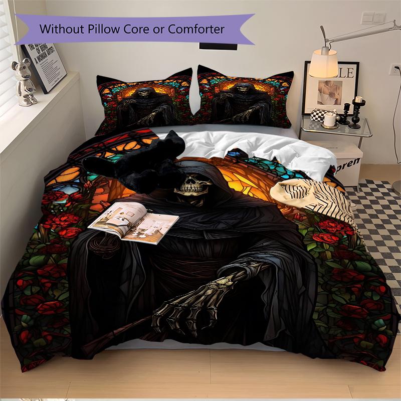 3Pcs Gothic Glass Reaper Bedding Set Soft Fabric Duvet Cover Pillowcases Home Christmas Xmas Halloween Gift 1 Duvet Cover 2 Pillowcase G13