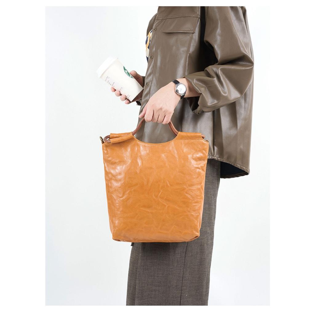 Cross-border leather whole tree paste hand scratching tannin real vegetable tanned cowhide tote bag handbag women's shoulder messenger bag bag