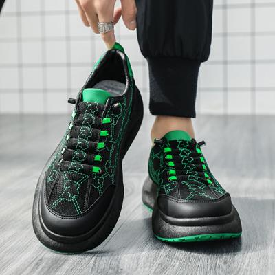 Chunky Sneaker Men Cover Bottom Board Shoe Fashion Casual Microfiber Leather Fabric Breathable Increased Internal Platform Shoes