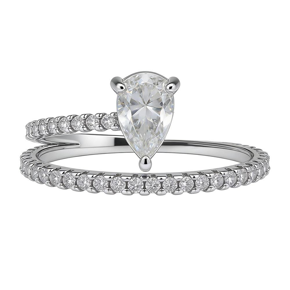 Pear Cut Moissanite Ring | 925 Sterling Silver 1CT D Color VVS1 | Stackable Halo Engagement Wedding Bands for Women