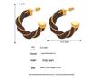Retro Cable Knit Leather Earrings: French Chic C-Shaped Gold-Plated Copper Hoops