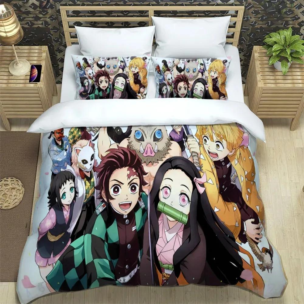 Demon Slayer bedding set soft bed cover pillowcase single/double Japanese manga Boys and adolescents sheet set