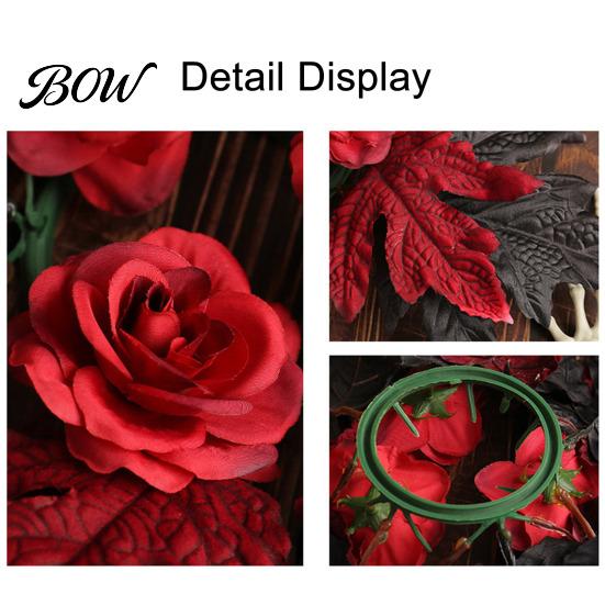 Reusable Plastic Props Halloween Floral Candle Ring, Artificial Maple Rose Wreath for Indoor Outdoor Holiday Decor Holder, Spooky Table Centerpiece