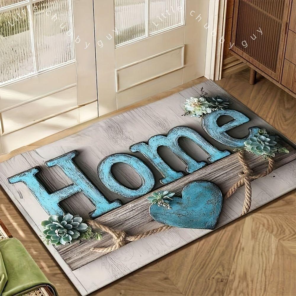 Florale Sukkulente 3D Geprägt Rustikal HOME Fußmatte Weich Saugfähig Rutschfest Teppich für Badezimmer Eingangsbereich Heimdekoration