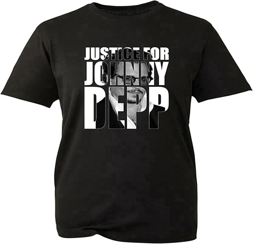 Round Neck T-Shirt, Summer Trendy Clothing YUNYAN Justice for Johnny Depp Tshirt, Support Johnny Depp Amber Heard Adult Top Black T-Shirt