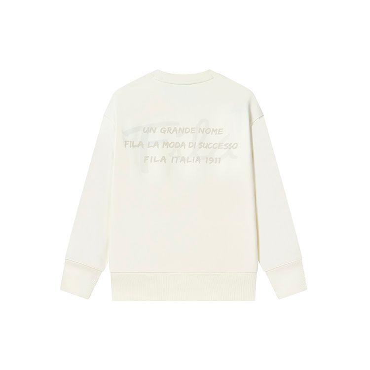 Fila Solid Color Letter Logo Embroidered Simple Round Neck Long Sleeve Sweatshirt Unisex Tops Milk-Salt-White F11U248201F-IV