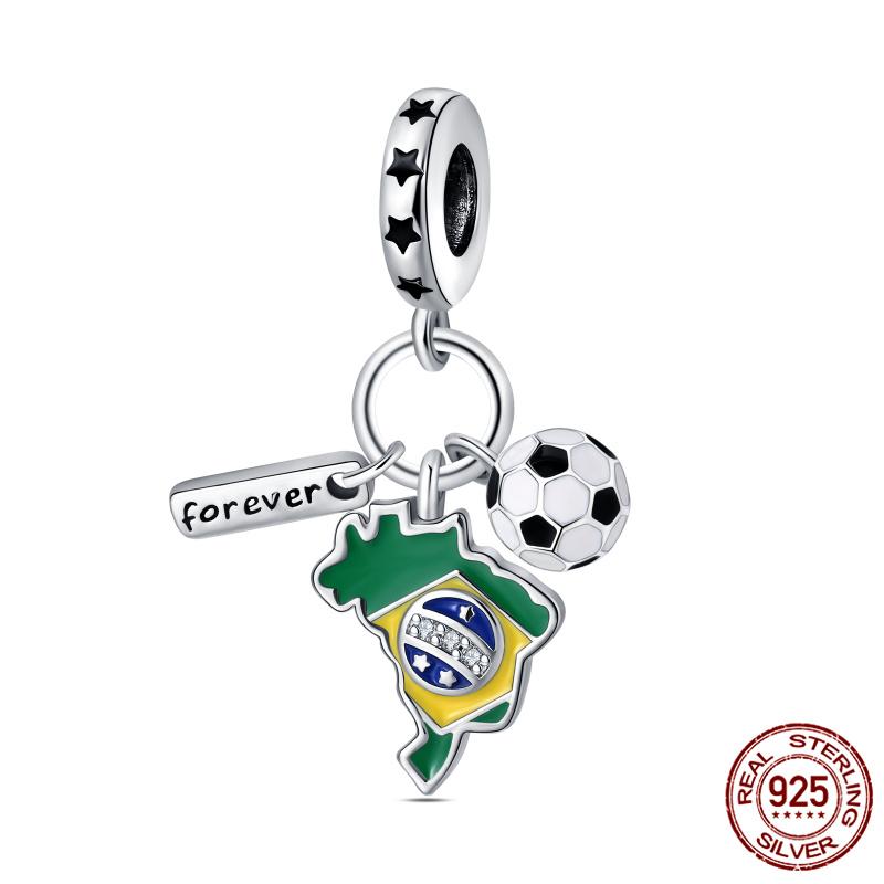 Compatible With Authentic Original Bracelets and 3MM Bracelets Do It Yourself European Football Charm Bead Components 100% Copper Metal High Quality