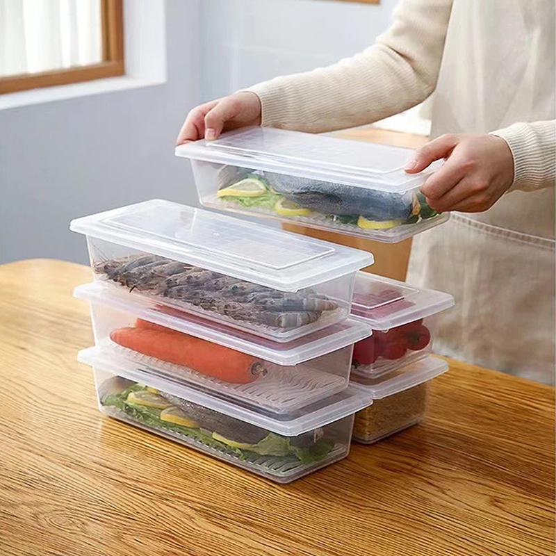 Vegetable Meat Fresh-Keeping Box Kitchen Refrigerator Organizer Drain Storage Box Freezing Food Storage Container