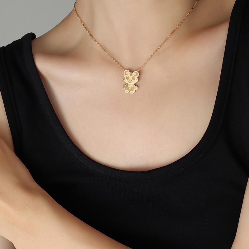 Year of the Tiger Cartoon Pendant Necklace - Gold Plated, Colorfast, Cute Little Tiger Design