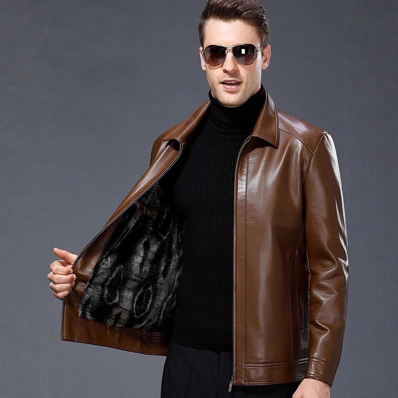 Men's Genuine Leather Sheepskin Jacket for Middle-Aged/Elderly - Spring/Autumn Wear
