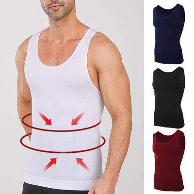 Men Fitness Vest U-Neck Sleeveless Body-Shaping Abdomen Tightening Corset Solid Color Back