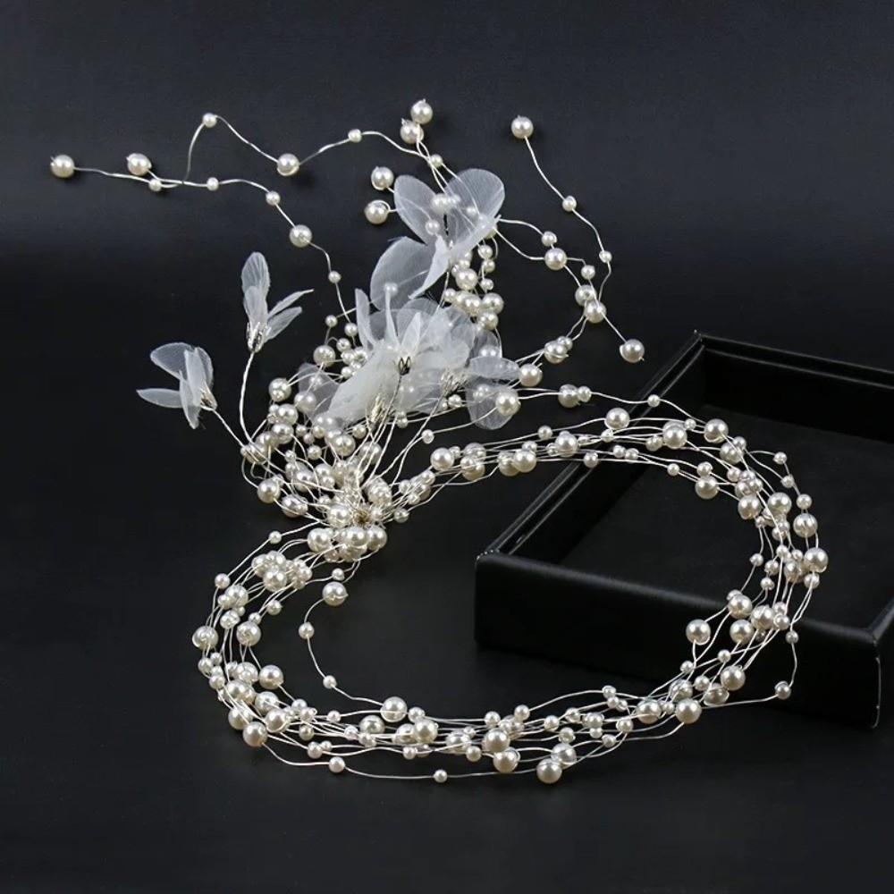Elegant Pearl Flower Headdress Handmade Beaded Hair Accessories Fairy Hair Band Western Wedding