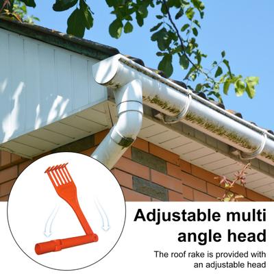 Roof Rake Cleaning Tool Adjustable Multi-angle Head Mini Rake Gutters Leaves Debris Efficient Gutter Roof Cleaner