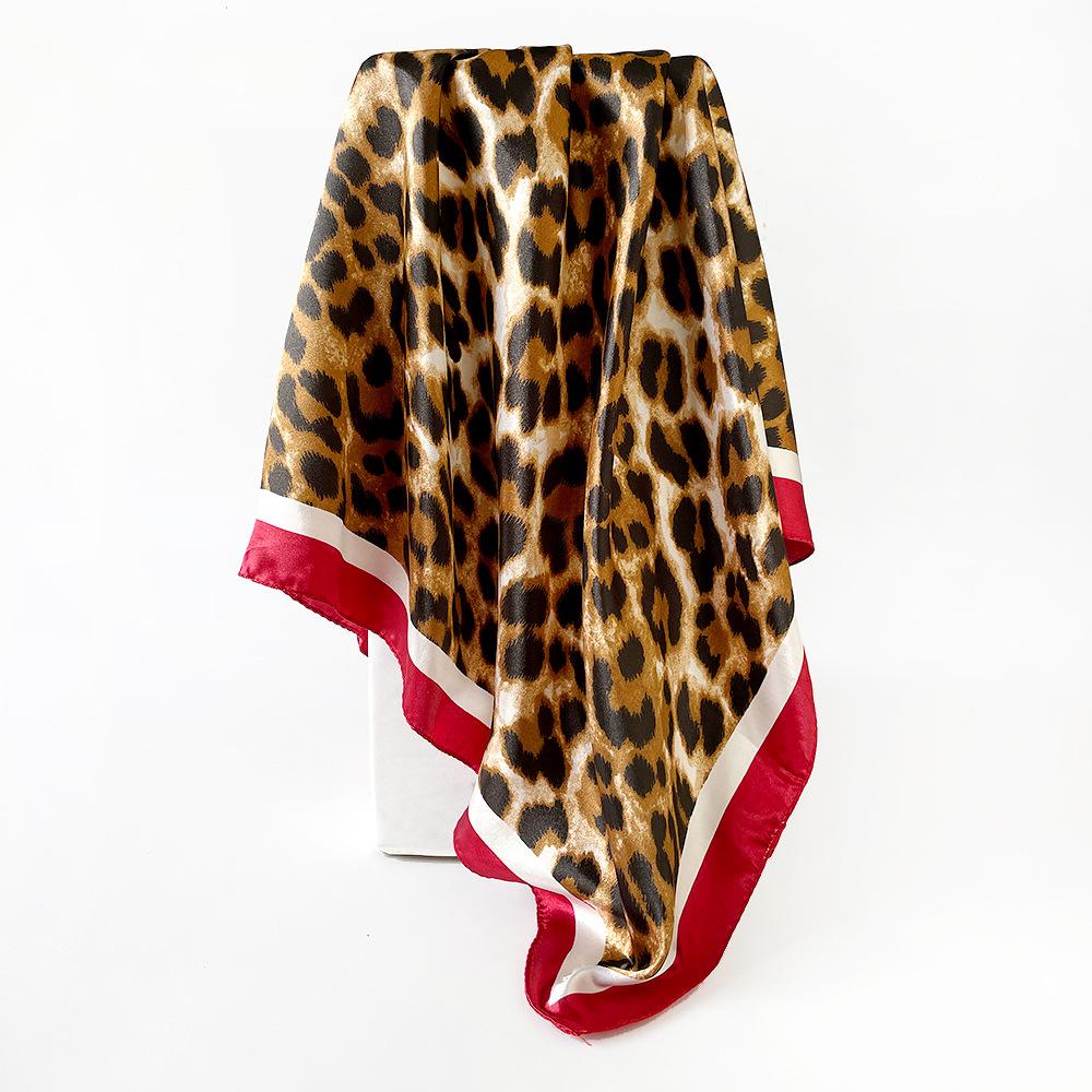 90s Print Leopard Print Elegant Fashion Headscarf Faux Silk Women's Versatile Head Wrap Retro Satin Square Scarf