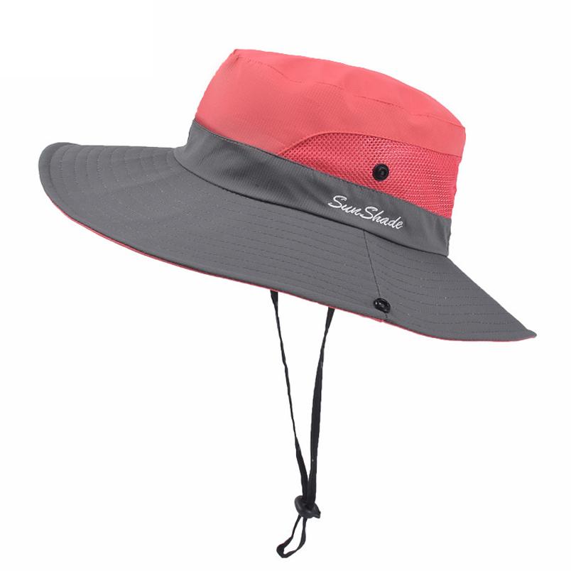 Summer Quick-drying Anti-UV Sun Hats Wide Brim Sunscreen Bucket Hats Panama Cap Breathable Mesh Drawstring Adjustable Hiking Hat