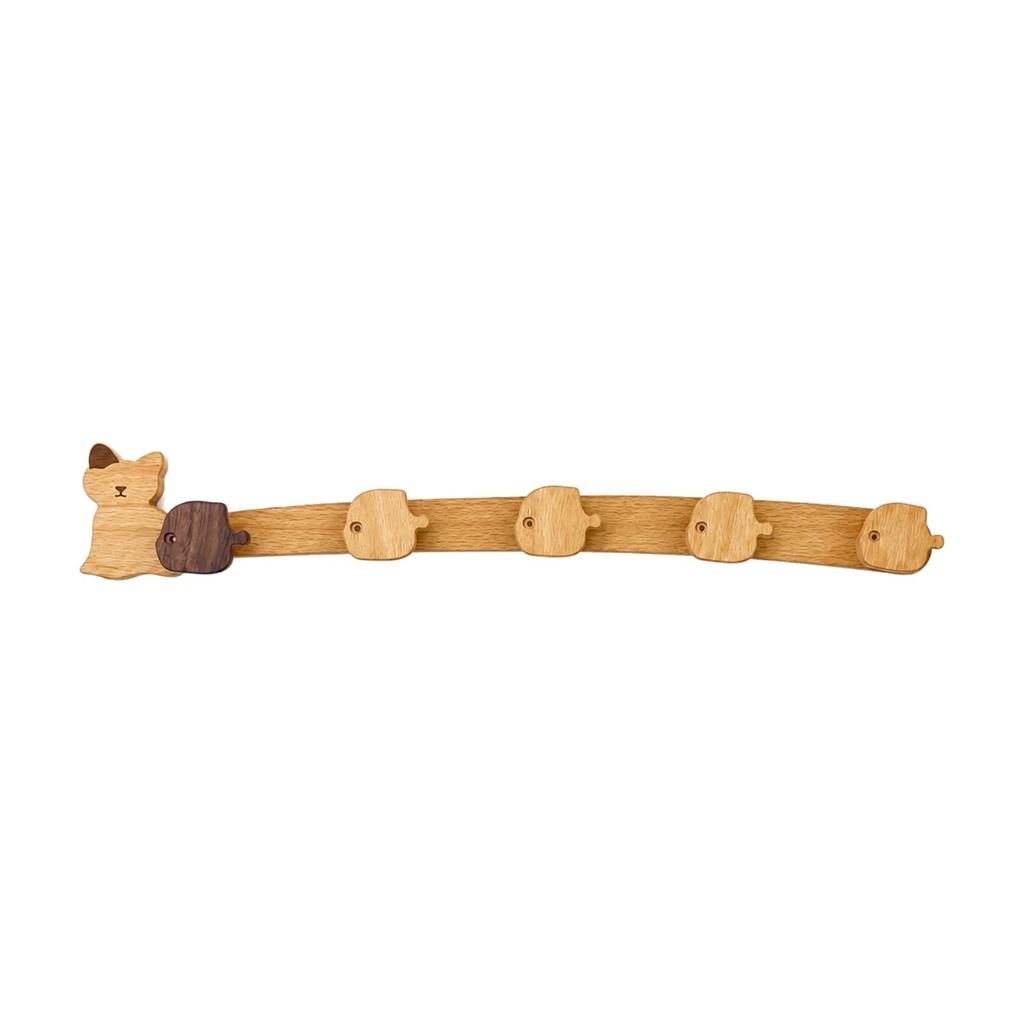 Cat-Shaped Wall-Mounted Coat Hook Rack Versatile Wooden Wall