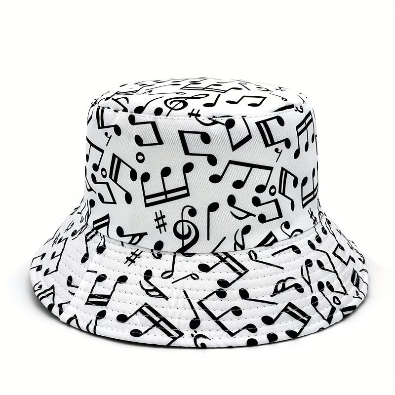 A New Style Full-Print Musical Note Digital Printed Bucket Hat Lightweight And Trendy Hip-Hop Fisherman'S Hat Suitable