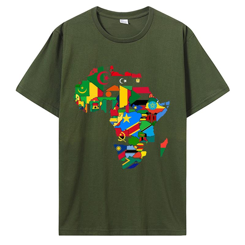 Africa Map T-Shirt African Country Flag Collage Tshirt Fashion Short Creative Printed Men'S Tee Customize Tee Shirts