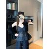 Sweet Sexy Suit Black Long Sleeves Cardigan Jacket Women's Autumn Floral V-neck Sling Vest Temperament Twinset