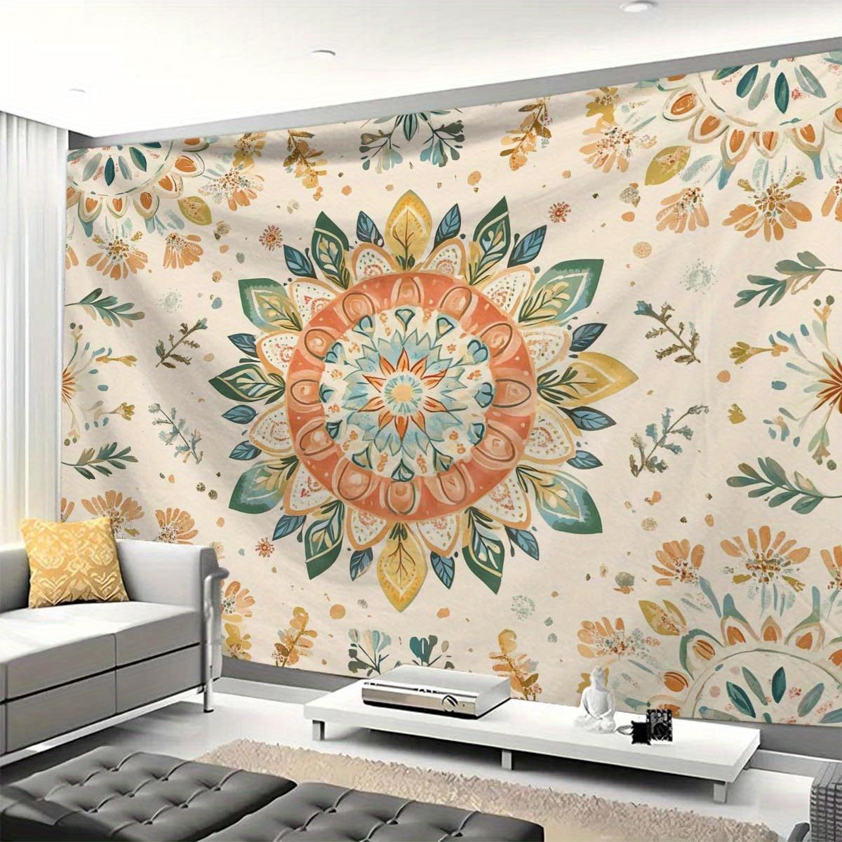 1 Богемный мандала настенный гобелен - Яркий цветочный принт в оранжевых, синих, зеленых и желтых тонах, полиэстер, для спальни 70X100cm