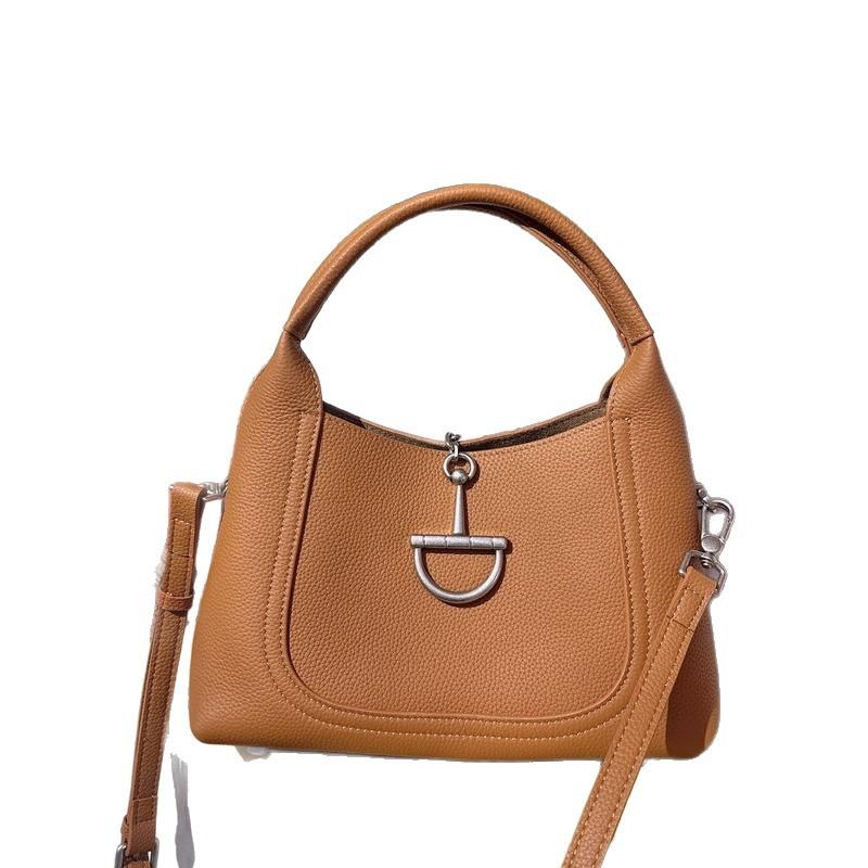 New high-end cowhide leather bucket bag underarm bag handbag crossbody shoulder bag vegetable basket women's bag