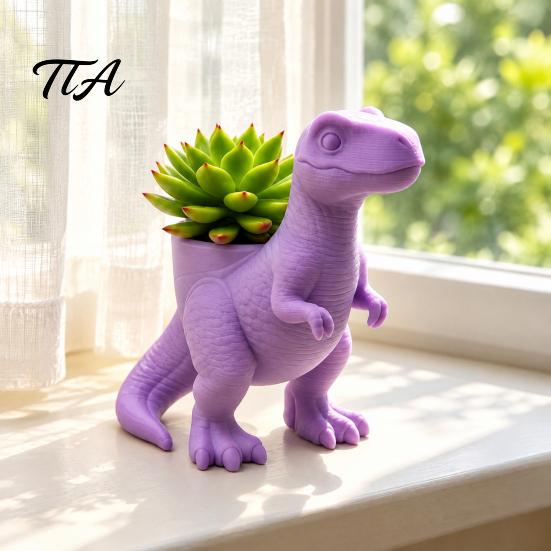 Flower Pot Decoration 3D Printed Dinosaur Planter Pot, Tyrannosaurus Rex Flowerpot for Succulents and Shape Holder Small Plants, Decorative