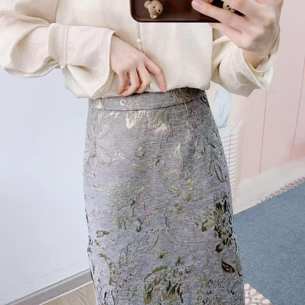Moda 2026 Inizio Primavera Gonna Lunga Jacquard Vita Alta Modellante per Donne Basse