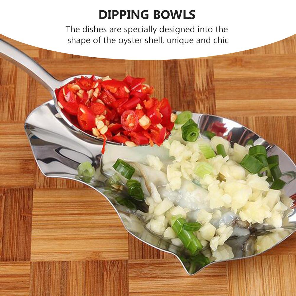 Oyster Dish Unique Sauce Dishes Stainless Steel Shells Dipping Bowls Reusable Seasoning Trays Food Serving Dinner Plate