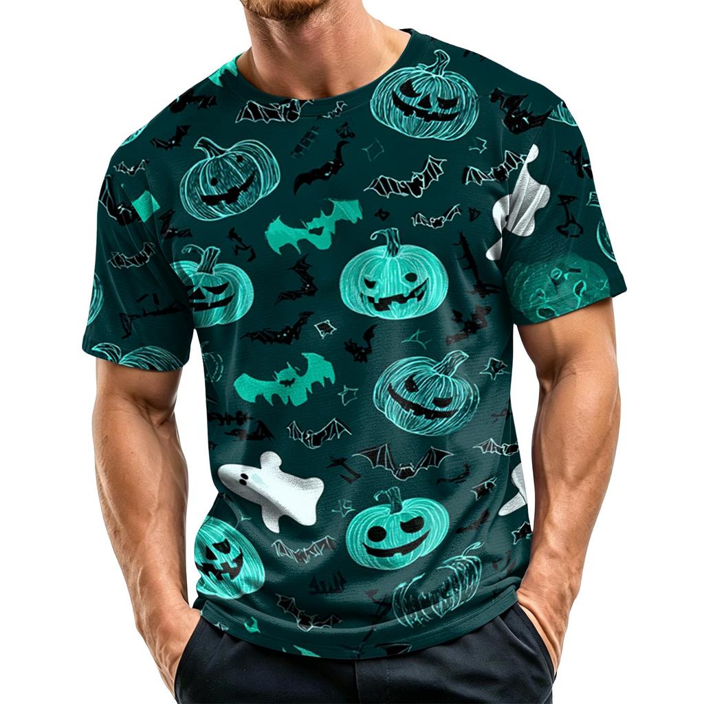 Men's Lightweight Quick-Dry Mesh Short Sleeve Round Neck T-Shirt with Halloween Print