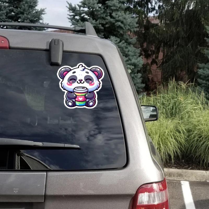 Cute Panda Bear with Coffee Sticker Durable for Laptop, Car, Luggage, Skateboard & More - Perfect for Teens, Adults, Creative Decor & Gifting