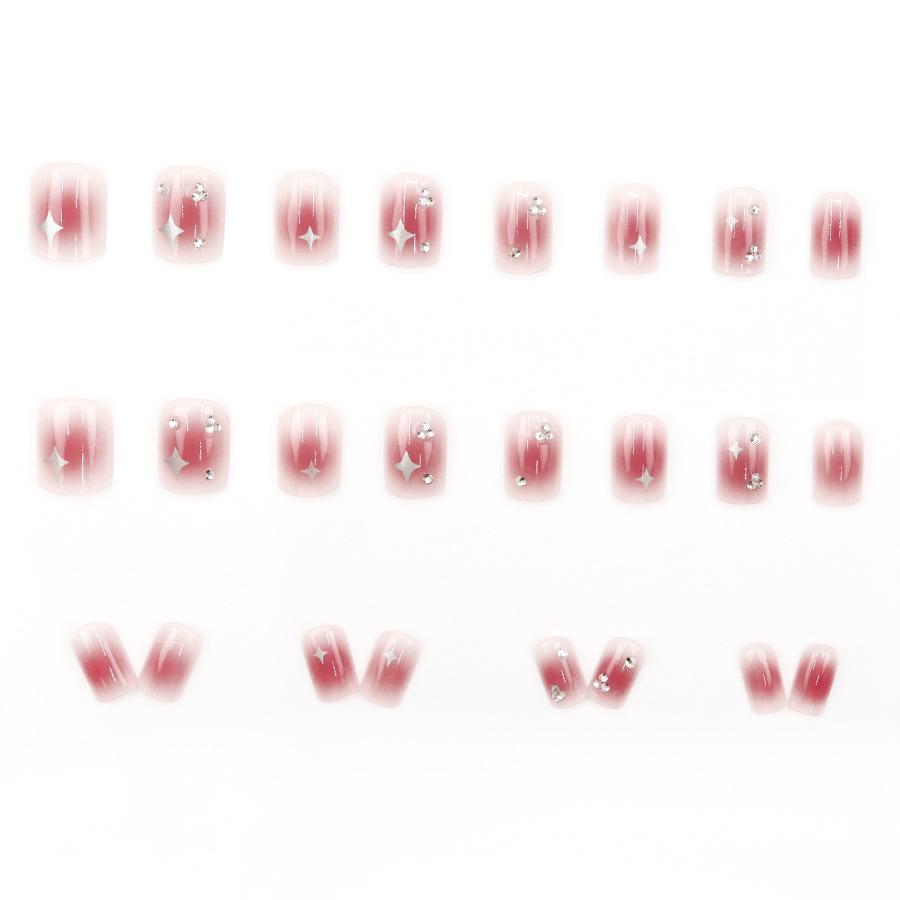 24 Pieces The new sweet Internet celebrity Xingmang ice transparent blush pink diamond model explodes cute fashion white 24 pieces wearing armor