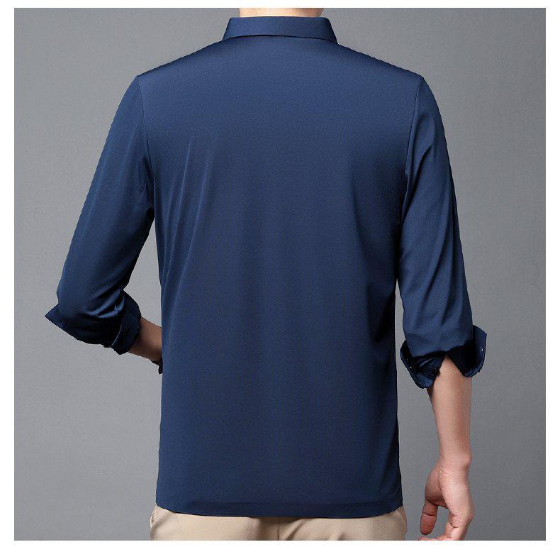 New Autumn Seamless High Elastic Long Sleeve Men's Business Casual Polo Shirt