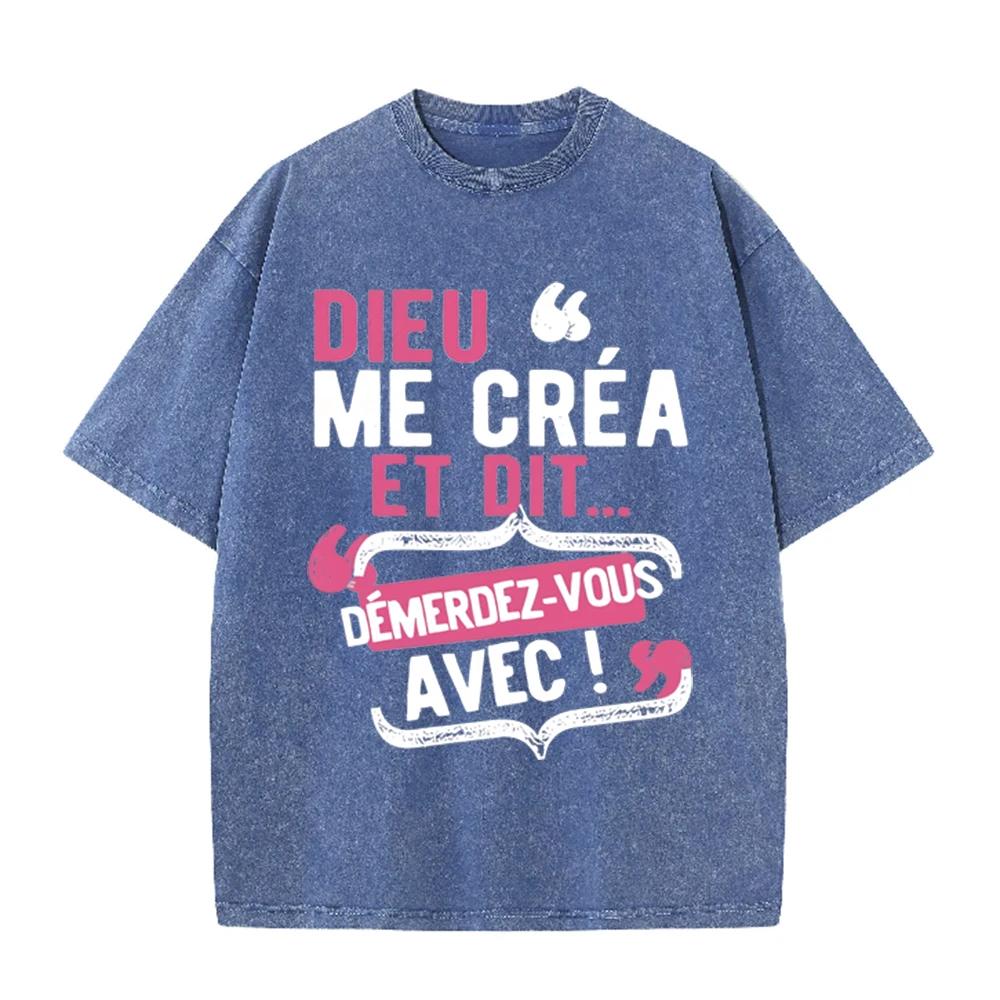 2026 Vintage Acid Wash French Letter Print T Shirt Unisex Oversized Crew Neck Drop Shoulder Short Sleeve Tee Retro Streetwear Su