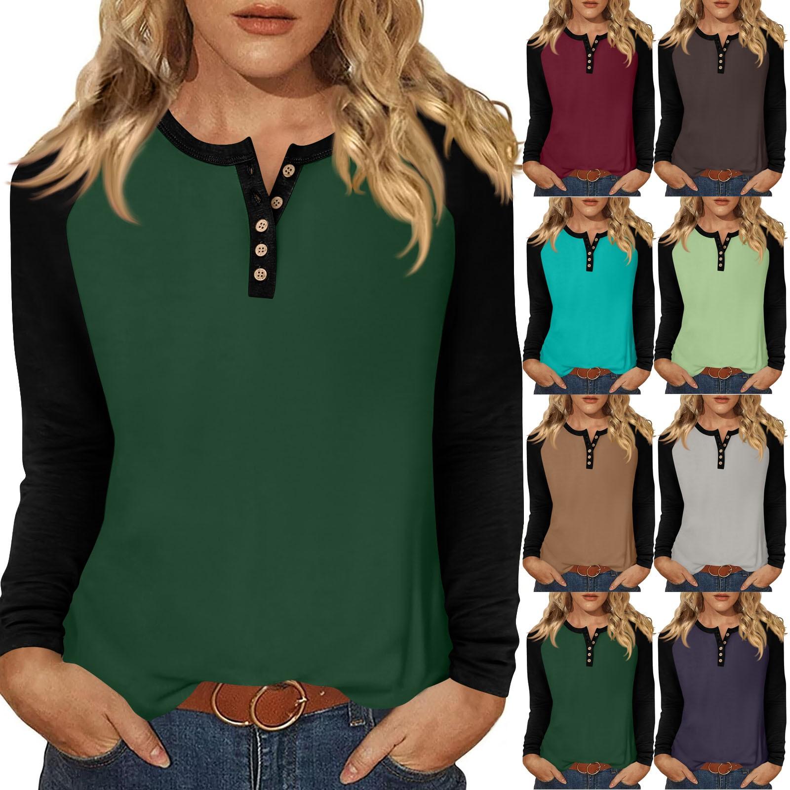 

Women s T Shirt Print Long Sleeve Daily Fashion Basic Round Neck Button Raglan Sleeve Top XL винний