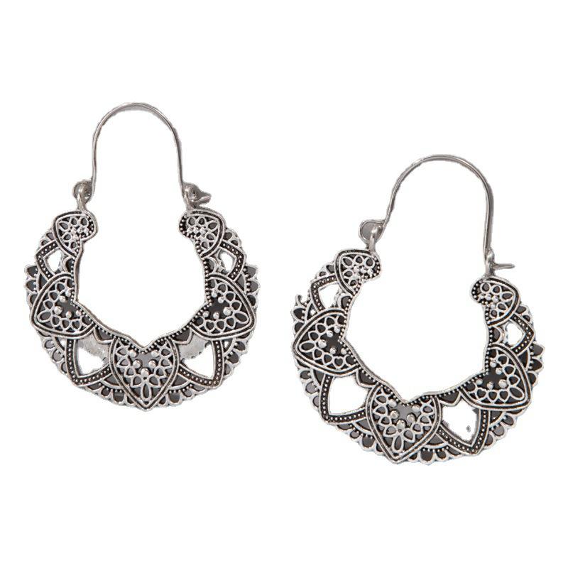 Vintage Exaggerated Hollow Pattern Totem Vintage Earrings, Petals Geometric Heart-shaped Metal Earrings Earrings Jewelry