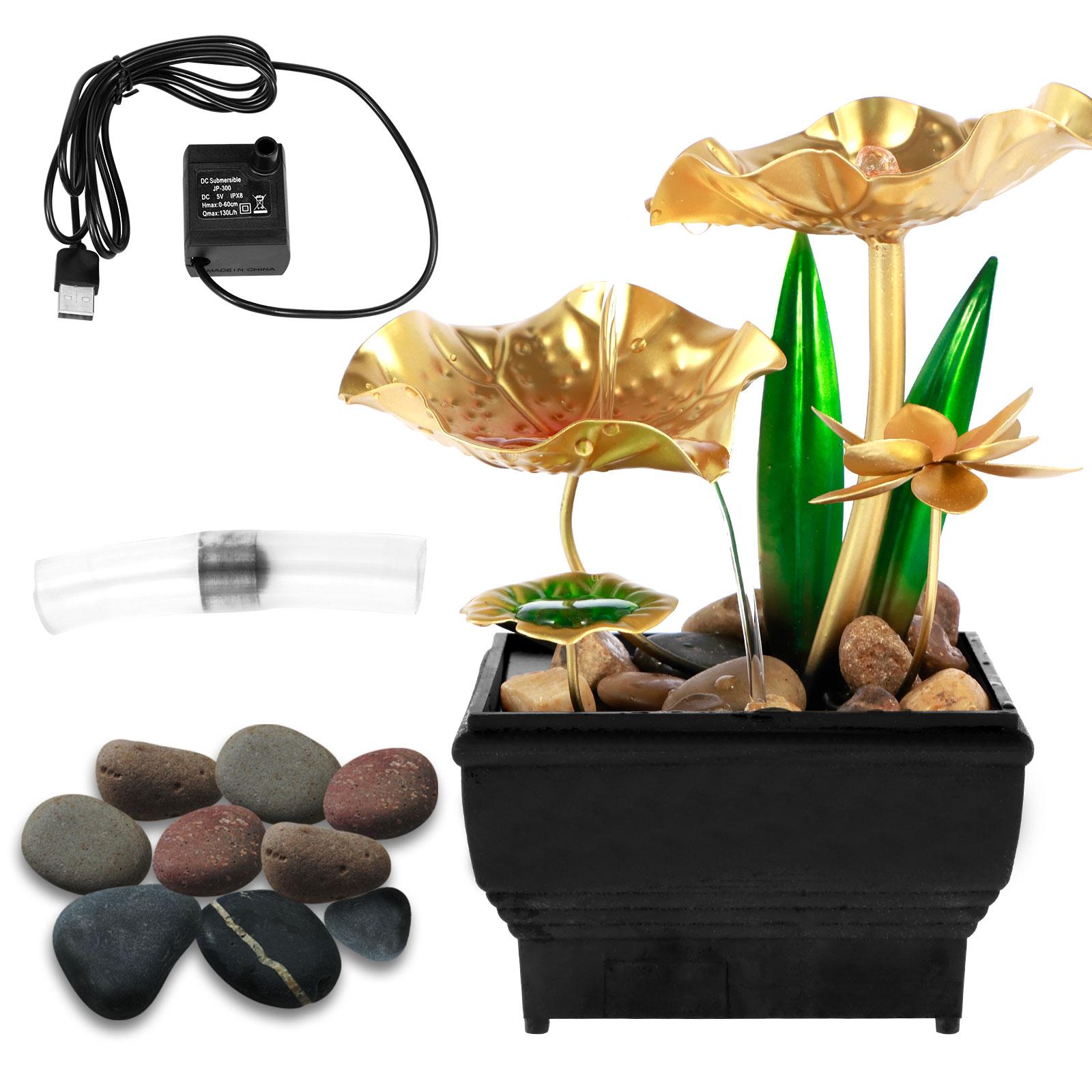 

Настольный фонтан с питанием от USB, небольшой водопад в виде лотоса с камнями, релаксация, креативные фонтаны, настольный водопад, украшение, мини