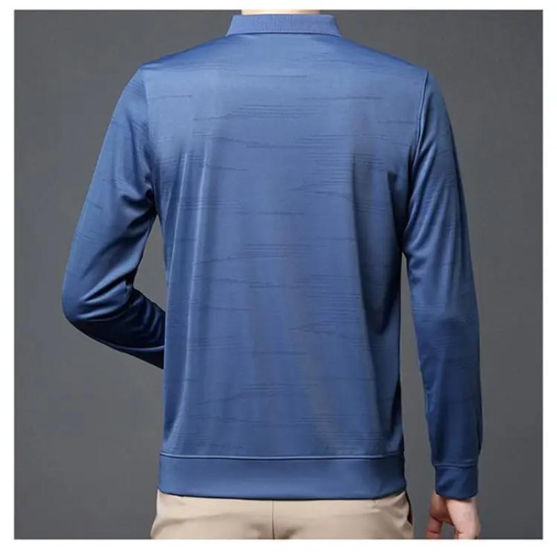 Long-sleeved T-shirt Men's Mercerized Cotton Pocket Polo Shirt Middle-aged Dad Shirt Thin Loose Top