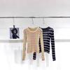 Slim-Fit Colorful Plaid Stripe Knit Pullover - Round Neck, Long Sleeve, Versatile Top for Early Spring 2026