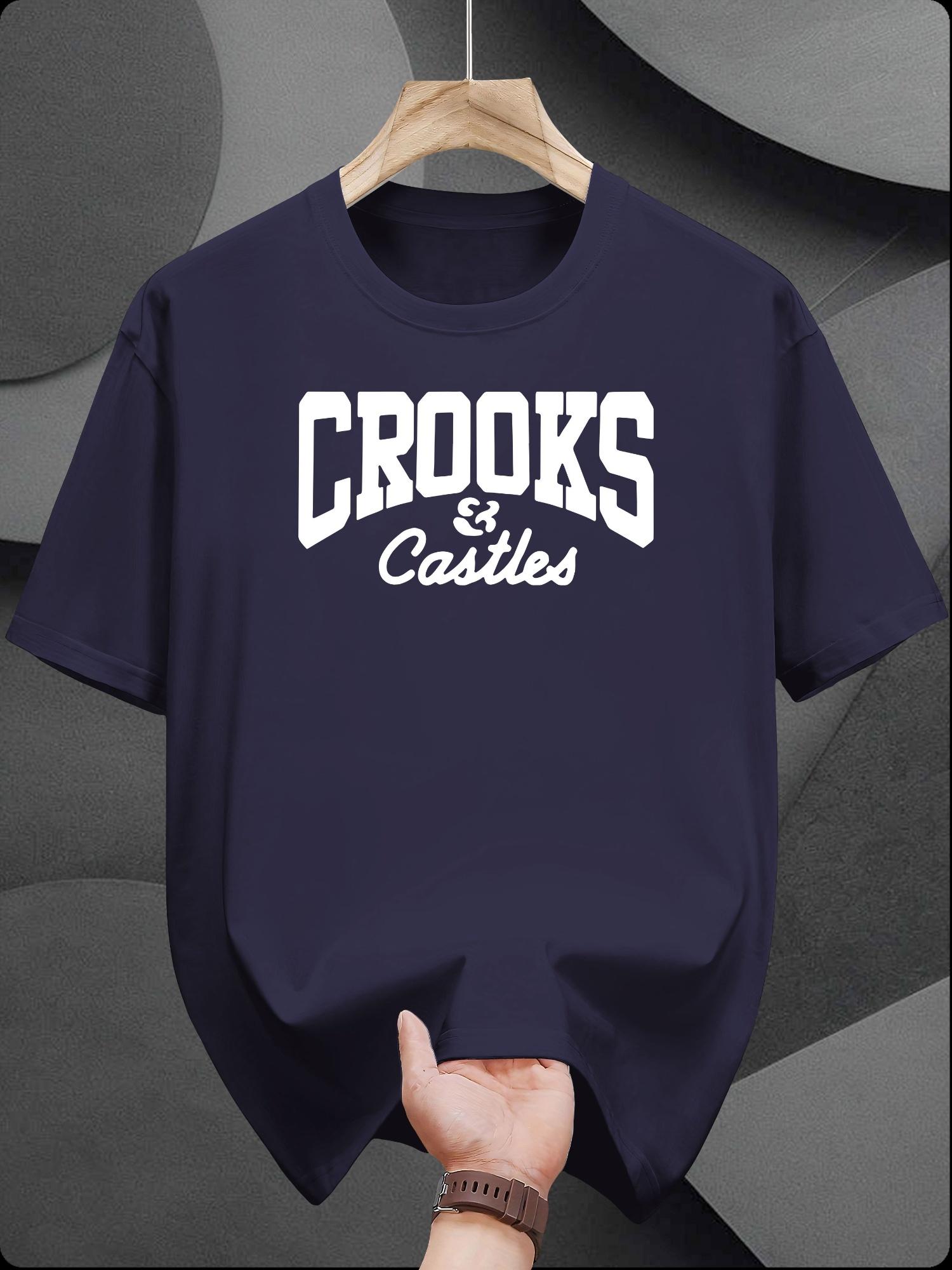 Casual Cotton T-shirt with Bold Crooks & Castle Graphic Print - Short Sleeve S