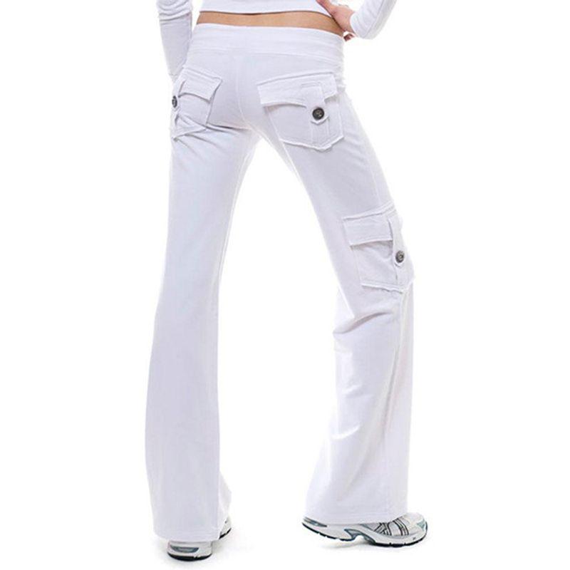

European and American Fashionable Elastic Waist Button Pocket Yoga Pants White L