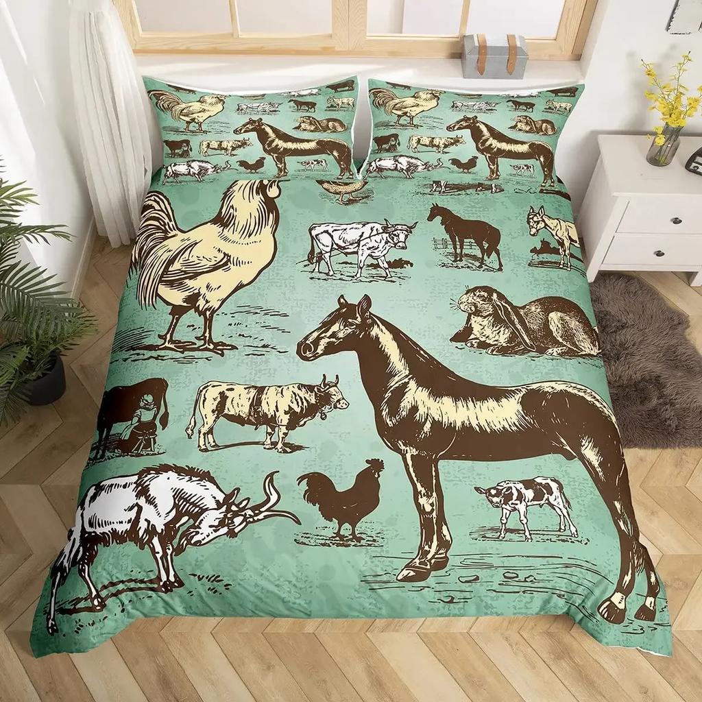 Vintage Hahn Henne Bettbezug Bauernhaus Hahn Bettbezug Bauernhof Hühner Bettwäsche Set King Hühnerstall Landhausdeko Für Zuhause